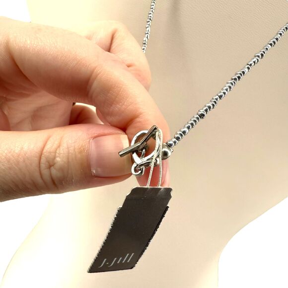 J. Jill Charm Tassel Necklace Long Silver Tone Beaded Blue Pendant 32” Boho NWT - Picture 12 of 13